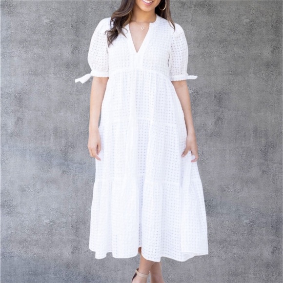 English Factory Dresses & Skirts - English Factory White Eyelet Maxi Dress with Puff Sleeves